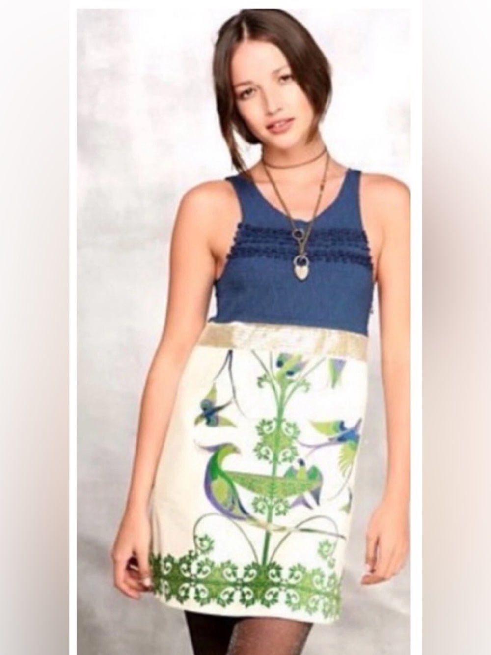 Free People Bird of Paradise embroidered blue Peacock mini dress sz2 - Picture 2 of 16